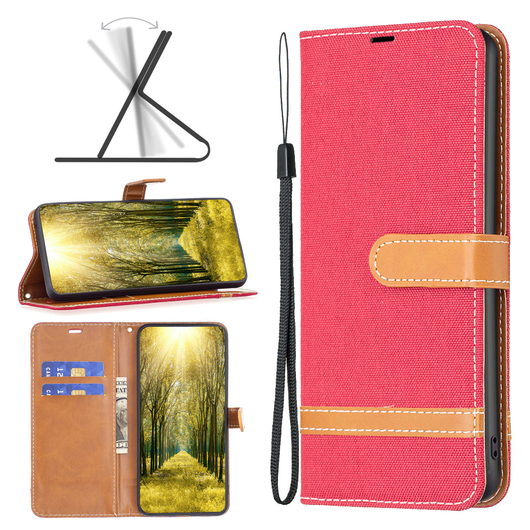Til Samsung Galaxy A25 5G telefon læderetui jeans stof splejsning telefoncover med pungholder Til Samsung Galaxy A25 5G telefon læderetui jeans stof splejsning telefoncover med pungholder